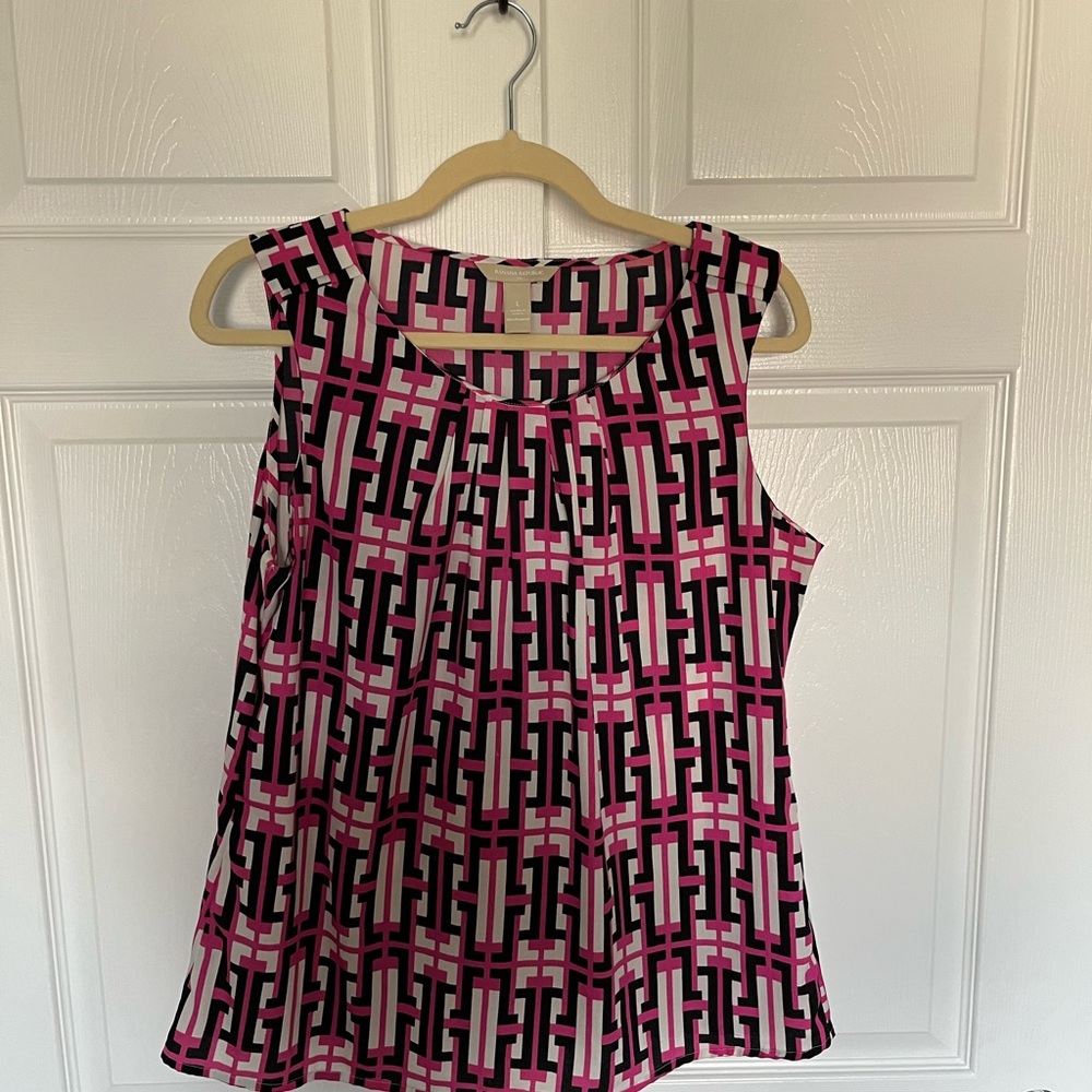 Banana Republic Pleated Pink and Black Sleeveless Blouse